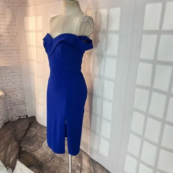 Aiden Mattox royal blue off the shoulder side slit sheath dress size 2 - Picture 5 of 14